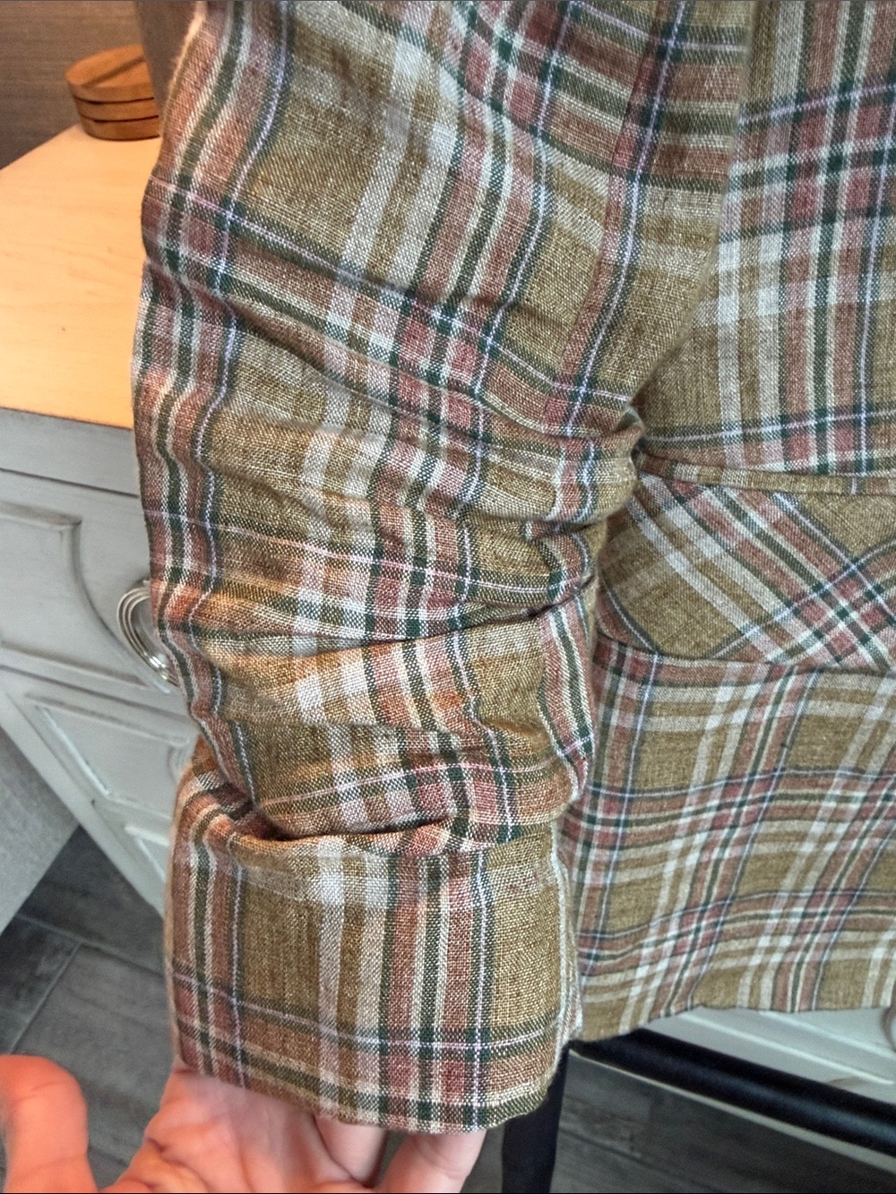 Veronica Beard Plaid Double-Breasted Blazer in Tan, Cream & Rust - Picture 4 of 7